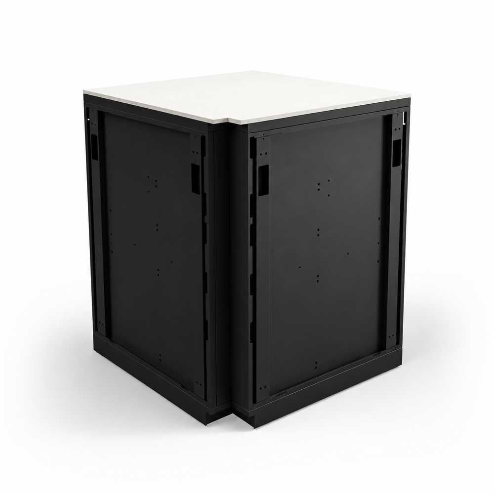 IGNES Corner Link — Black 9011 cabinet, White Boulevard worktop