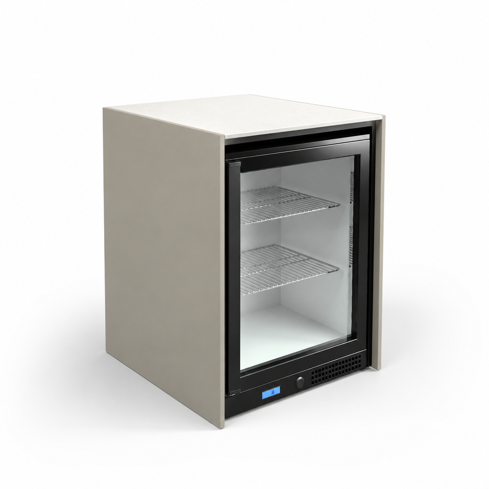 Taupe 7032 cabinet with White Boulevard worktop