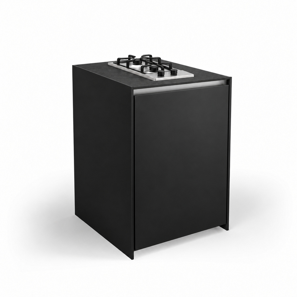 IGNES Side Burner Gas MID 65, Black Noir Avenue worktop, Black RAL 9011 cabinet, 304 stainless steel handles