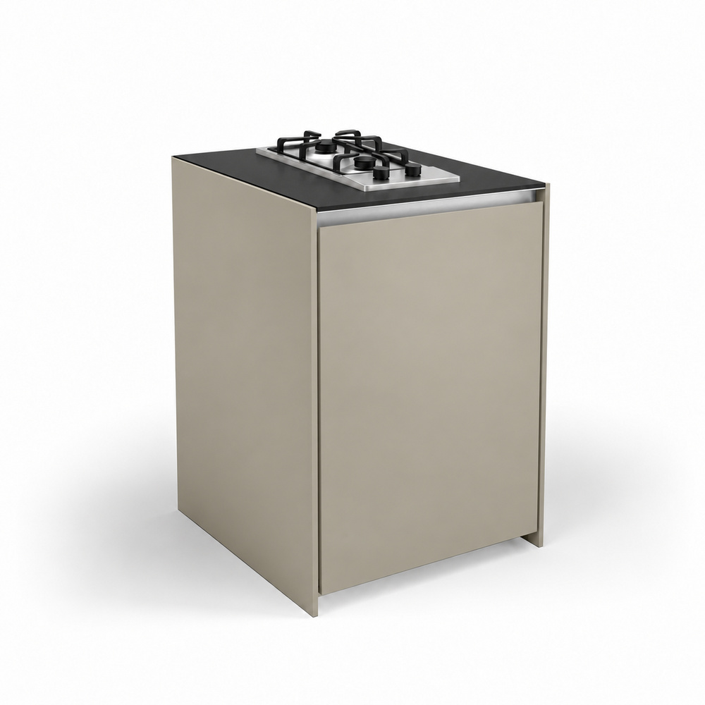 IGNES Side Burner Gas MID 65, Black Noir Avenue worktop, Taupe RAL 7032 cabinet, 304 stainless steel handles