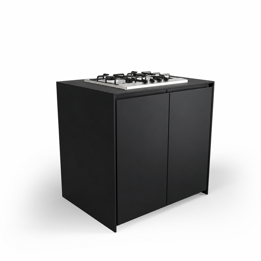 IGNES Side Burner Gas MAX 90, Black Noir Avenue worktop, Black RAL 9011 cabinet, matte black handles