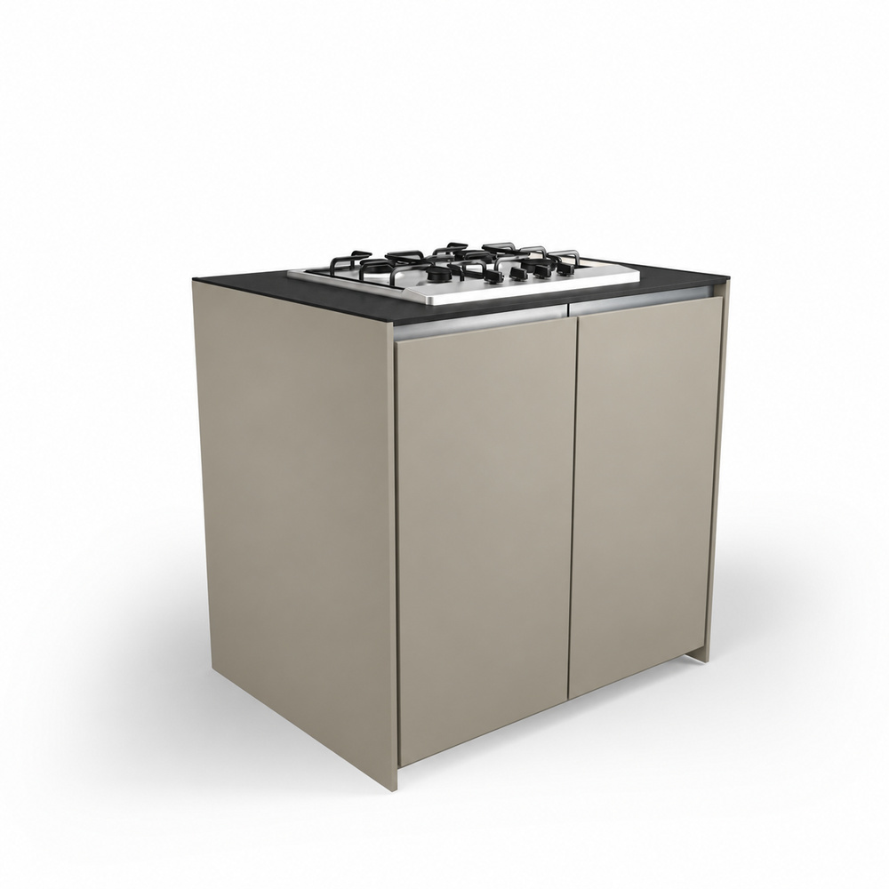 IGNES Side Burner Gas MAX 90, Black Noir Avenue worktop, Taupe RAL 7032 cabinet, 304 stainless steel handles