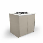 IGNES Side Burner Gas MAX 90, White Boulevard worktop, Taupe RAL 7032 cabinet, 304 stainless steel handles