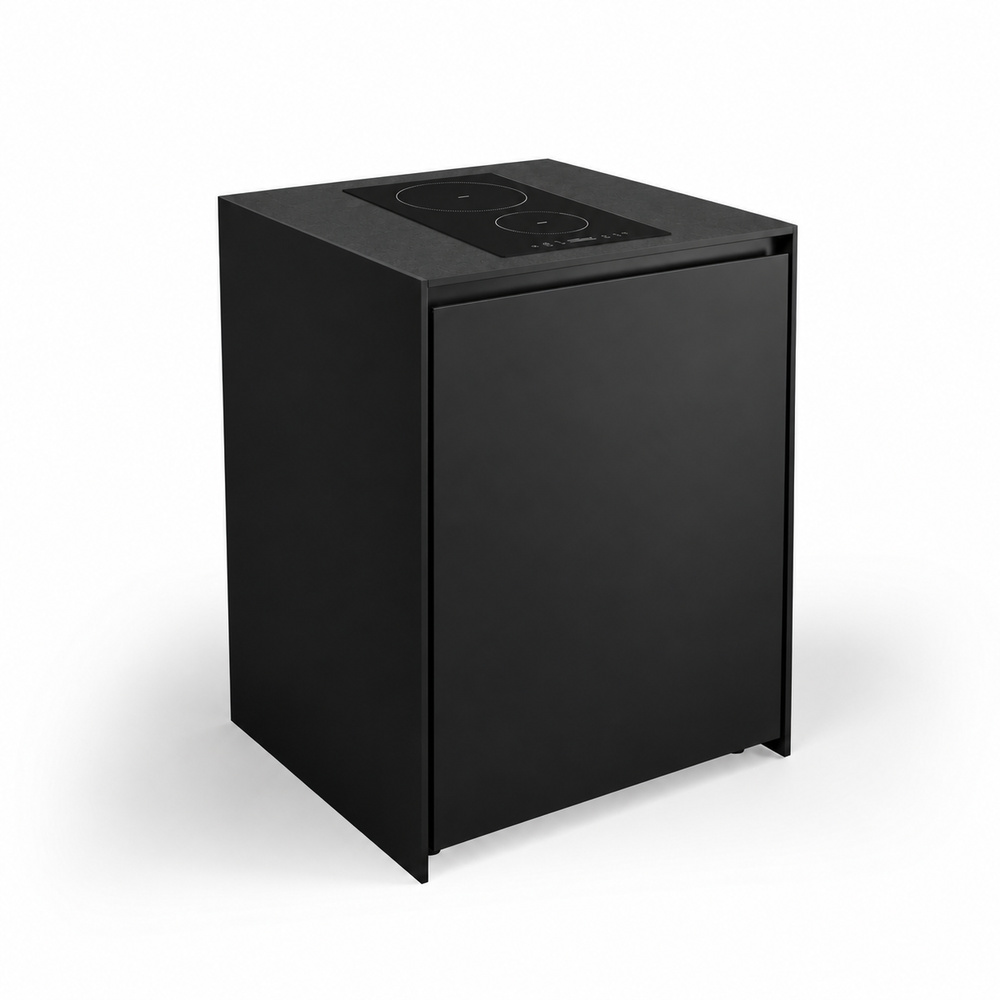 IGNES Induction Hob MID 65, black cabinet, Black Noir Avenue worktop and matte black handle