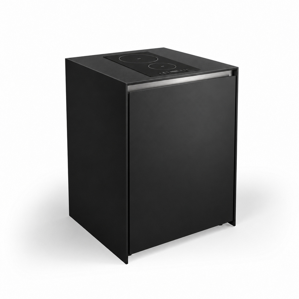 IGNES Induction Hob MID 65 two-zone, Black RAL9011 cabinet, Black Noir Avenue worktop, 304 stainless steel handle