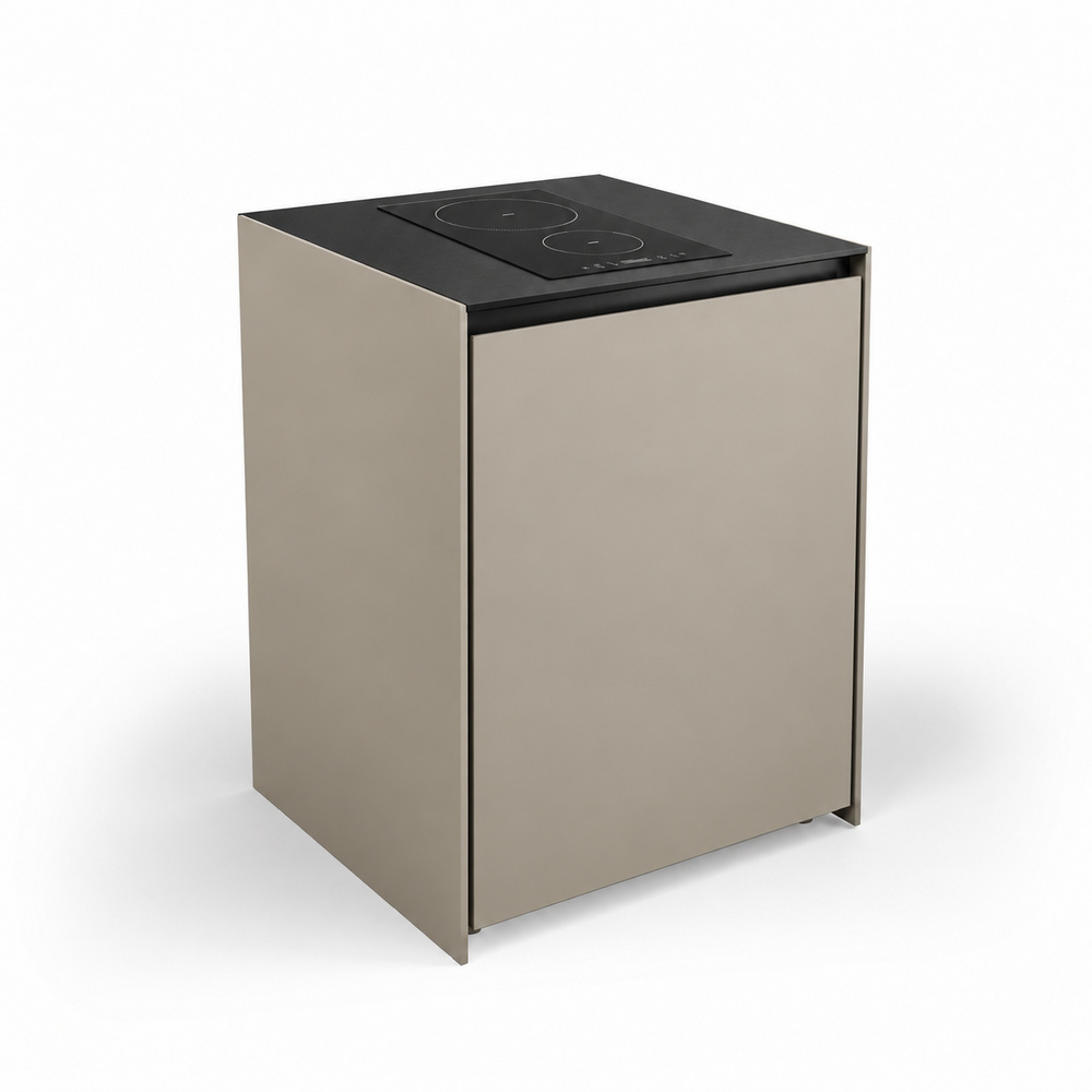 IGNES Induction Hob MID 65 two-zone, Taupe RAL7032 cabinet, Black Noir Avenue worktop, matte black handle