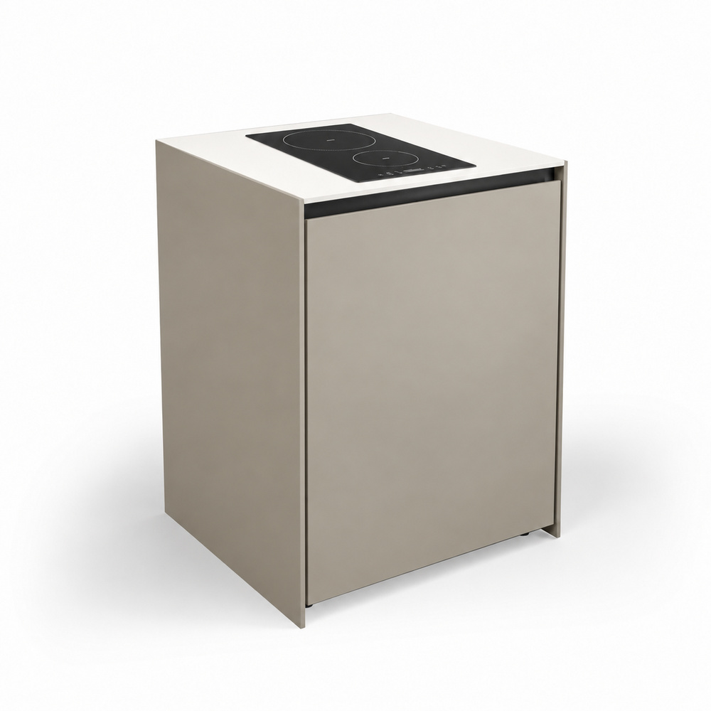IGNES Induction Hob MID 65 two-zone, Taupe RAL7032 cabinet, White Boulevard worktop, matte black handle