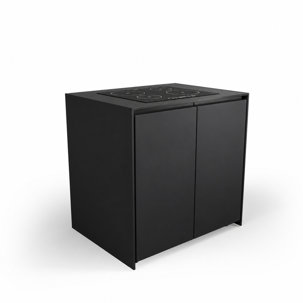 IGNES Induction Hob MAX 90 four-zone, Black RAL9011 cabinet, Black Noir Avenue worktop, matte black handle