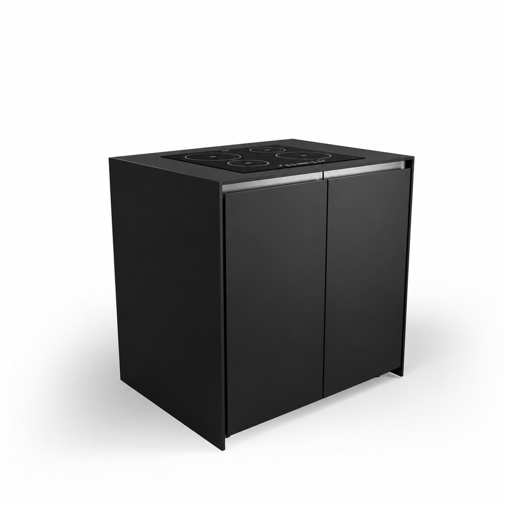 IGNES Induction Hob MAX 90 four-zone, Black RAL9011 cabinet, Black Noir Avenue worktop, 304 stainless steel handle