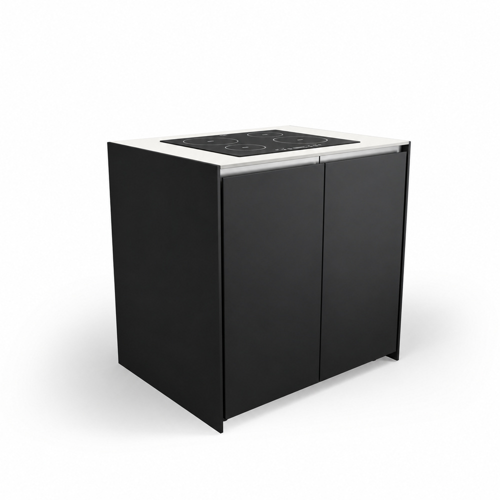 IGNES Induction Hob MAX 90 four-zone, Black RAL9011 cabinet, White Boulevard worktop, 304 stainless steel handle