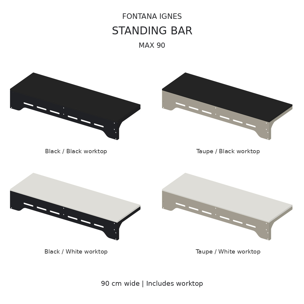 IGNES Standing Bar MAX 90 – Black and Taupe frames with both worktop options