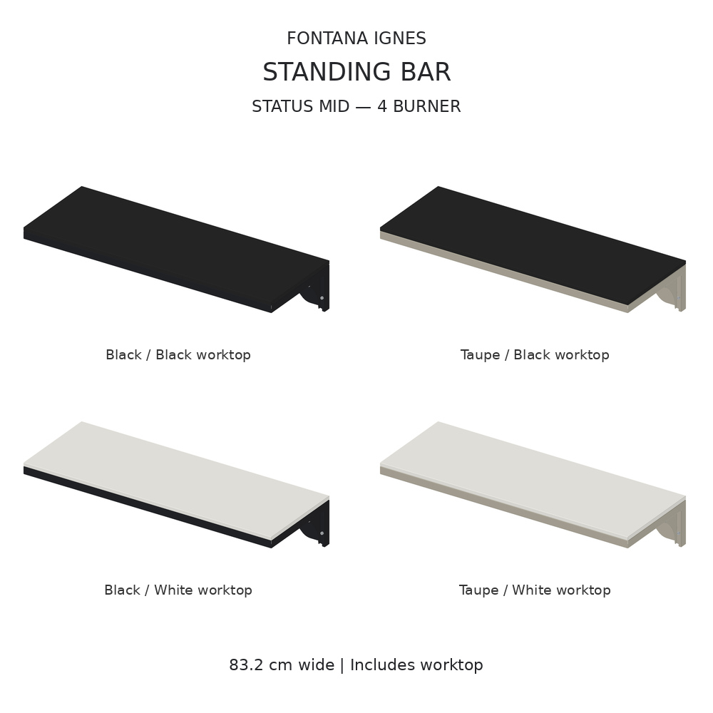 IGNES Standing Bar Status MID 4 Burner – Black and Taupe frames with both worktop options