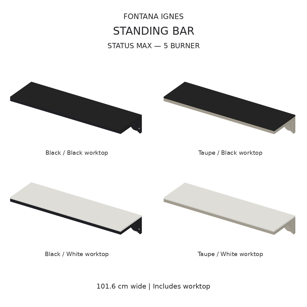 IGNES Standing Bar Status MAX 5 Burner – Black and Taupe frames with both worktop options