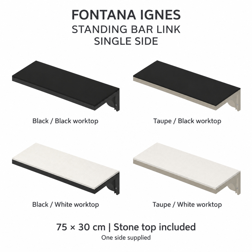IGNES Standing Bar Link Single Side with stone top – all four frame and worktop finishes