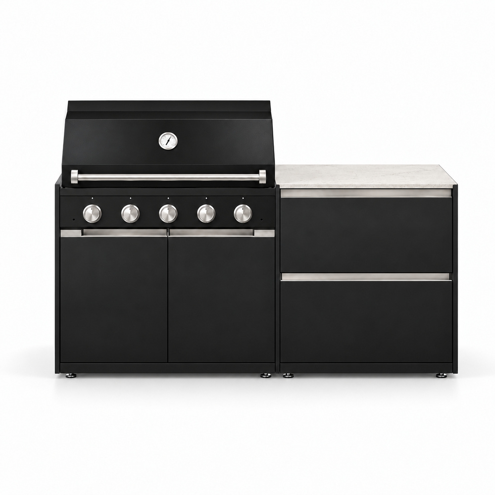 IGNES Black end panels fitted to Status grill and Duo drawer cabinets