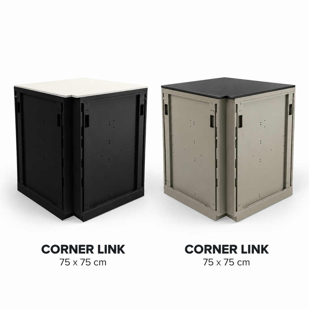 IGNES Corner Link, 75 × 75 cm, black and taupe finish choices