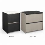 Fontana IGNES MID 65 and MAX 90 double-drawer cabinets with black worktops