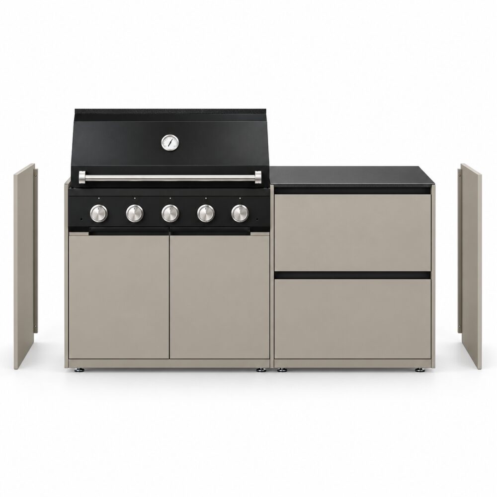 Taupe IGNES end panels shown separated from the cabinet run; panels sold individually