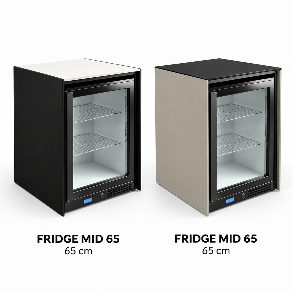 IGNES Fridge MID 65, 65 cm, shown in black and taupe finishes