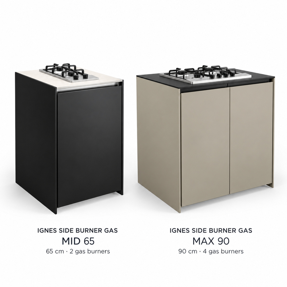 IGNES Side Burner Gas MID 65 and MAX 90, two and four gas burners side by side