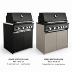 IGNES Status Flame MID and MAX cabinets with grills, names and sizes shown